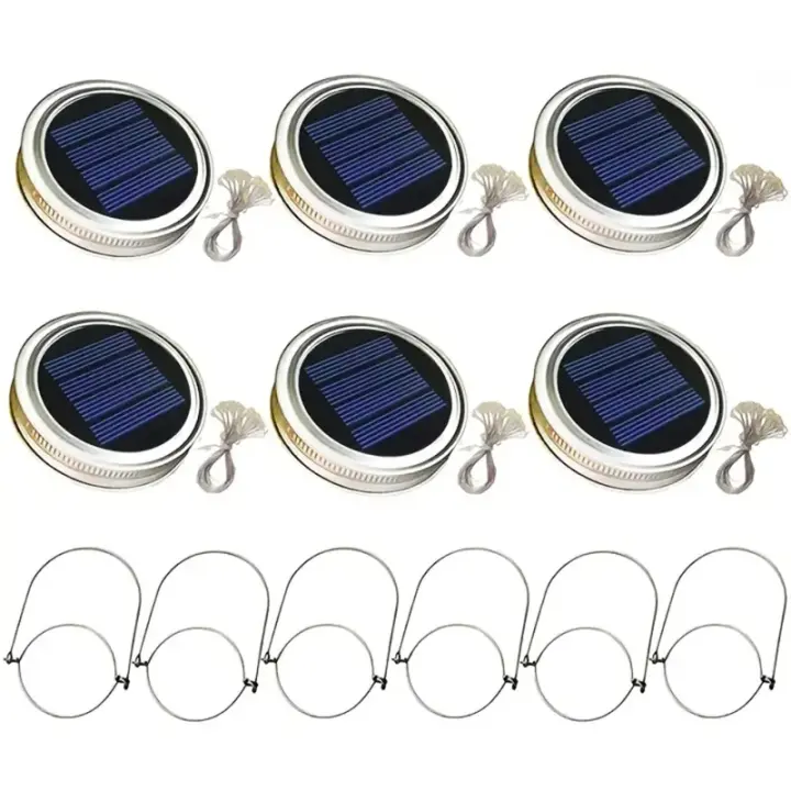 Luces Solares para Exterior 6 Piezas 30LED Energía Solar Tarro de Albañil Impermeables Guirnalda Luces Fiesta - 1