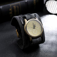 Reloj De Pulsera Para Hombre Punk Retro Con Correa Ancha De Cuero Reloj Militar De Cuarzo Con Pulsera De Cuero Display Sin Números - details 3