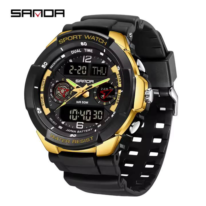 Reloj Electrónico Para Hombre SANDA 6197 Edición Coreana Deportivo Multifuncional Impermeable LED Estudiante Resistente Al Choque Con Pantalla LED Y Cronógrafo - 1