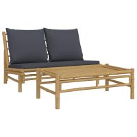 vidaXL Set de muebles de jardín 2 piezas bambú con cojines Crema, Gris oscuro, Conjunto Terraza Muebles Jardín Exterior Juego de Muebles de jardín Mueble Jardín Exterior Muebles de Salon Exterior - details 0