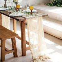 Corredor De Mesa Semi-Transparente De Gauze Verde Esponja Para Bodas Retro Bohemio Decoración De Banquetes Y Arches - details 5