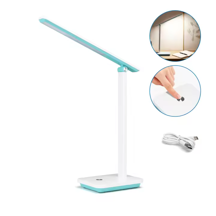 Aigostar lámpara escritorio LED,flexo de escritorio plegable con cable, puerto USB y tipo C, 3 modos y 4 niveles de brillo, función de memoria, flexible ajustable, control táctil, blanco-Verde - 1