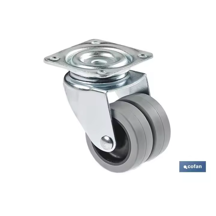 COFAN - Rueda doble de polipropileno con placa de 60 mm | Diámetro de 50 mm | Para pesos de hasta 70 kg - 1