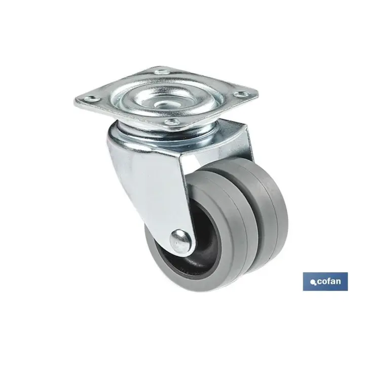 COFAN - Rueda doble de polipropileno con placa de 60 mm | Diámetro de 50 mm | Para pesos de hasta 70 kg - 1