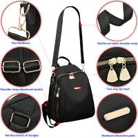 Mochila De Mujer Pequeña a Prueba De Robos Bolsa De Mano Elegante De Lona Para Ciudadano Mochila De Hombro Negro - details 2