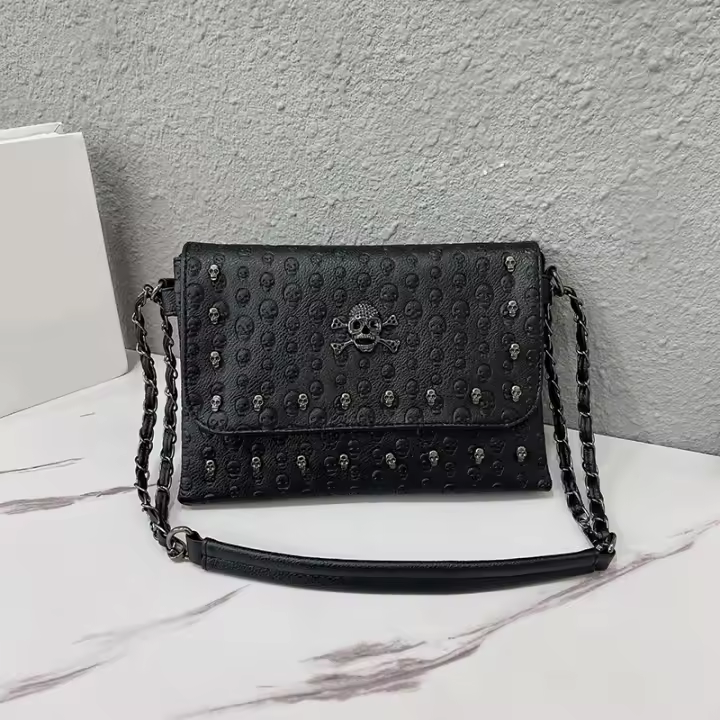 Bolso de Mensajero con Remaches de marca Vintage para Mujer, Bandolera Cruzada de hombre, Bolso Punk con Calavera, bolsos con solapa para Mujer - 1