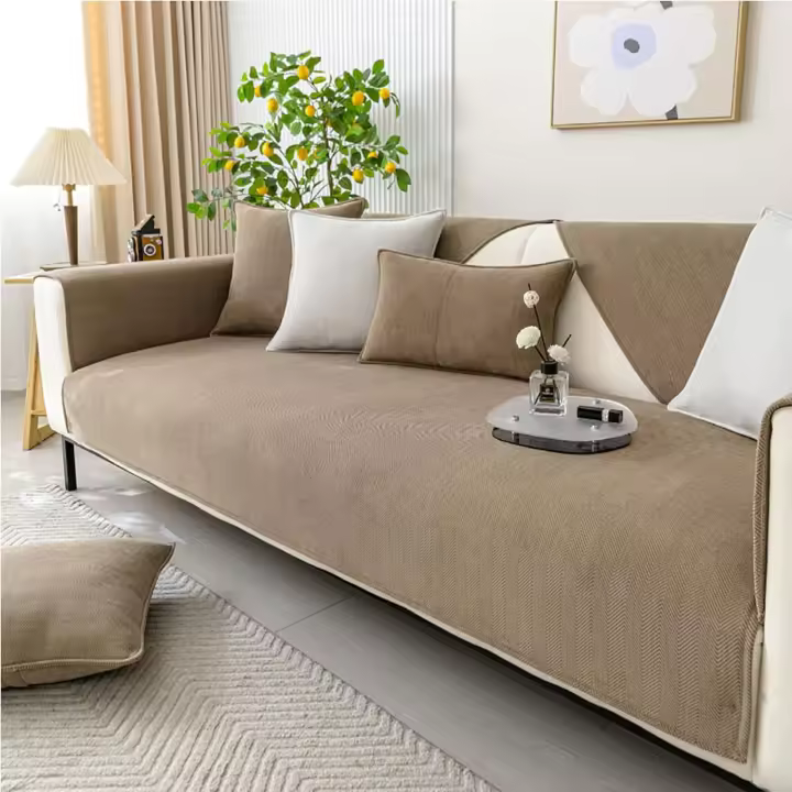 Funda de sofá Antideslizante, Funda de Chenilla en Espiga para 1/2/3/4 Asientos, Funda Protectora para Muebles, Funda de sofá, Funda de sofá Universal, Esquina Acolchada (Brown,90x160) - 1