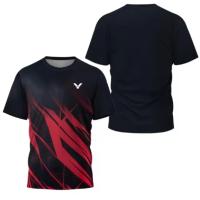 Camiseta De Badminton Para Hombre Con Estampado Rayado De Lujo Corta Secado Rápido Verano Deporte Tenis Casual O-Neck Polyester - details 10