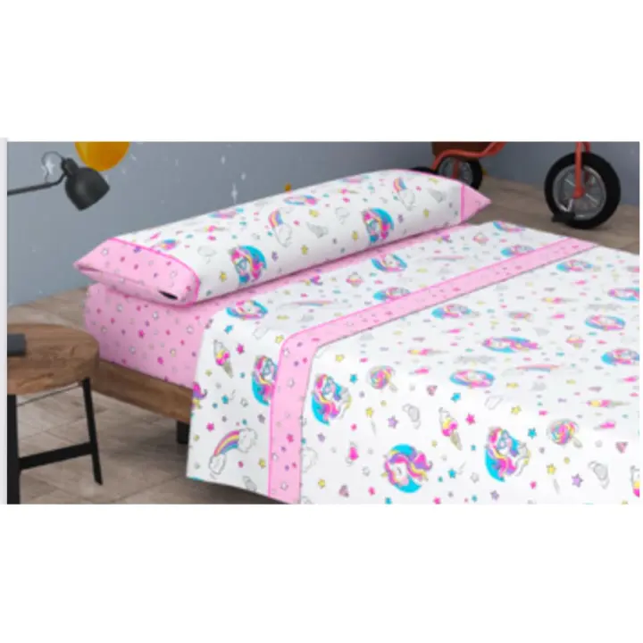 Juego de Sábana Algodón 50% Niño y Niña. Cama de 90, 105cm 3 piezas, Bajera, Encimera, Funda de Almohada - 1