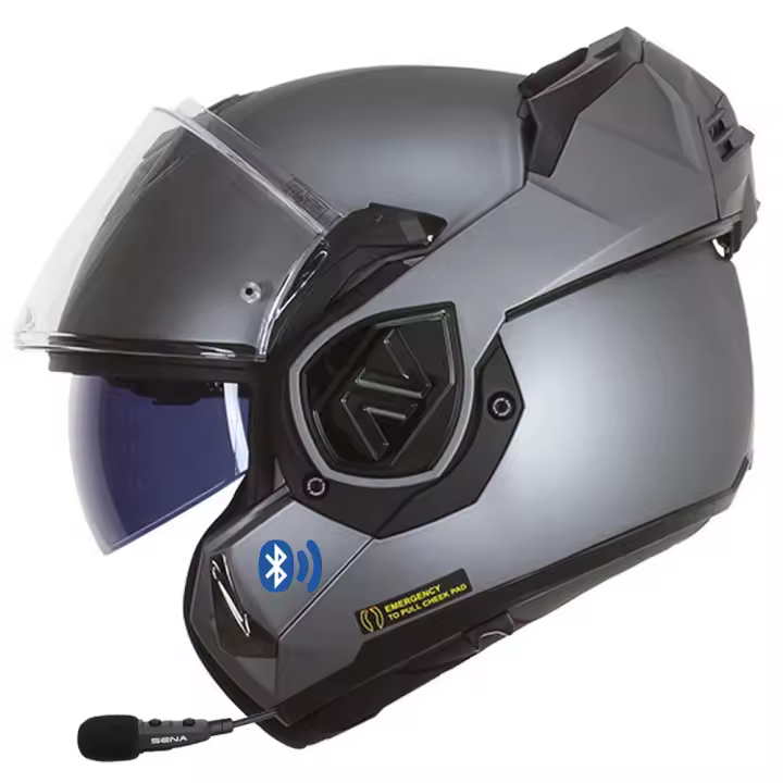 LS2 ADVANT FF906 Bluetooth Sena Intercom Integrado - Casco de Moto Modular P/J + Pinlock Titanio Mate - Homologado ECE 22.06 - 1