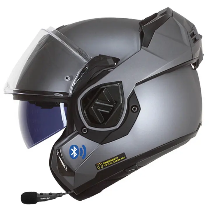 LS2 ADVANT FF906 Bluetooth Sena Intercom Integrado - Casco de Moto Modular P/J + Pinlock Titanio Mate - Homologado ECE 22.06 - 1