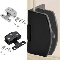 [4 Pcs] Gabinete Bisagra de puerta de vidrio Clip de baño Puerta de vidrio sin marco Gabinete de exhibición Clip 90 grados Bisagra (negro) - details 0