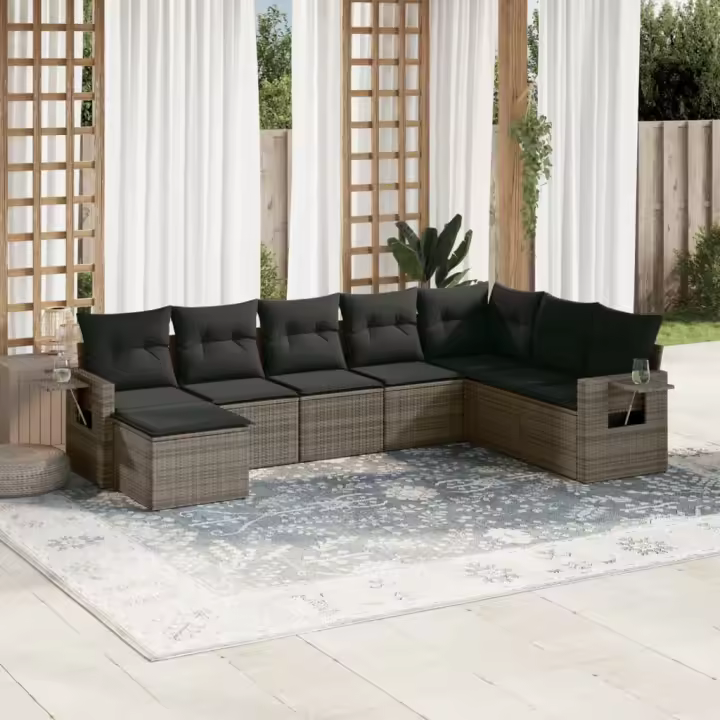 vidaXL Set de sofás de jardín 8 pzas y cojines ratán sintético gris - 1