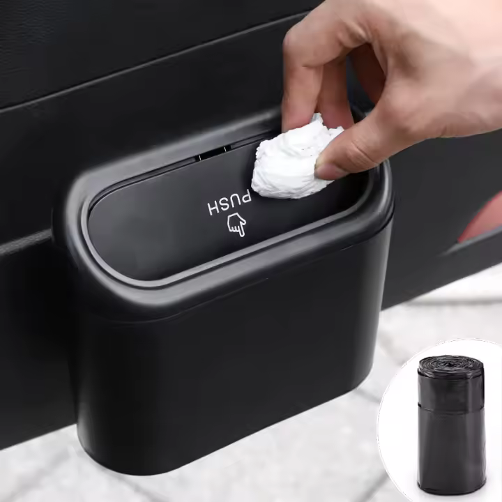 Cubo de basura para coche con tapa, organizador de basura para coche con una bolsa de basura, contenedor de basura para automóvil, hogar,（Bolsas de basura de colores aleatorios） - 1