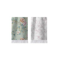 Manterol - Set paño toalla multiusos estampado floral. Juego de dos unidades. Algodón rizo en la parte posterior y acabado en flecos. Suaves y absorbentes. - details 0