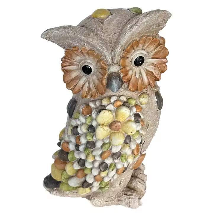 CAPRILO REGALOS & DECORACIÓN Figura Decorativa de Magnesia para Exterior "Buho Multicolor ". Adornos y Esculturas. Regalos Originales. Decoración Hogar. 21 x 20,50 x 39 cm. - 1