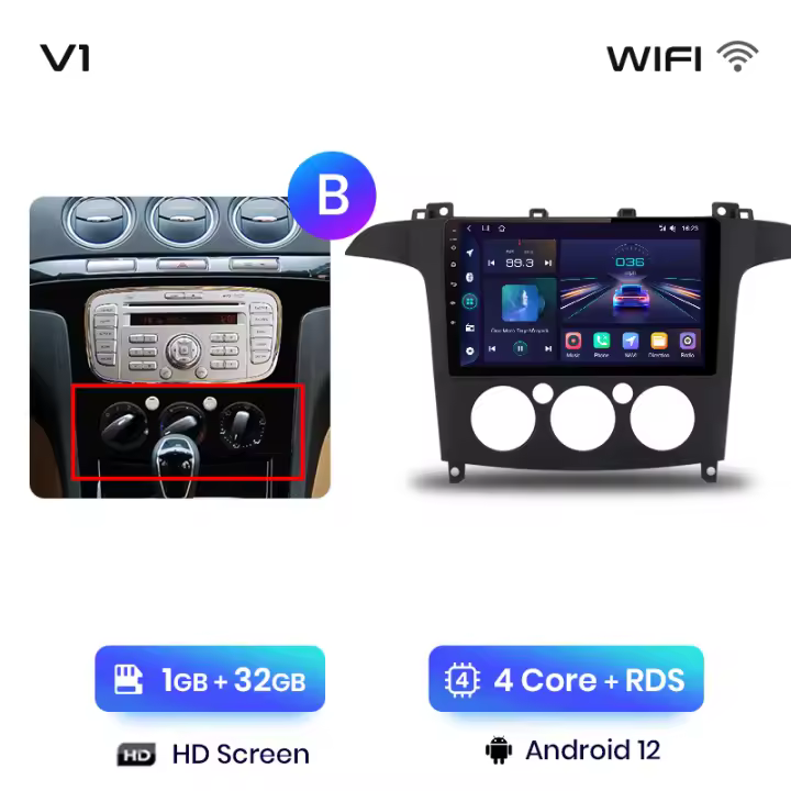 Junsun Radio Coche Ford S Max S-MAX 2007 2008 2009 2010 2011 2012 2013 2015 AI Voice 2 din Pantalla Coche Android Auto Multimedia Navegación GPS Auto radio - 1