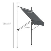 Outsunny Toldo Manual Retráctil 2x1,2 m Toldo Exterior Terraza Enrollable Altura Ajustable con Manivela 210-300 cm Sin Taladro Protección UV30+ para Balcón Jardín - details 2