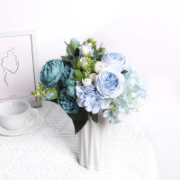 Bouquet De Flores Artificiales Azul Rosas Falsas Para Decoración Interior Hogar Jardín Bodas Fiesta Decoración Vaso Accesorios - details 18