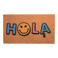 DISTRIBUX Felpudo Hola con cara sonriente Para Puerta Entrada de Casa Base Goma Antideslizante Material Fibra de Coco 100% Natural Decoración Hogar 40 x 70 cm Alfombrilla Fibra de Coco Original y Divertida - details 0