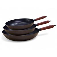 Juego de 3 Sartenes Cocina Llanas Acero de Carbono Inducción | Revestimiento Antiadherente | Calentamiento Rápido y Uniforme | Libre de PFOA | Mango silicona Estilo Madera Soft-Touch  | Modelos y Tamaños a Elegir Ø20/24/26/28/30 CM - Happy Friends - details 0