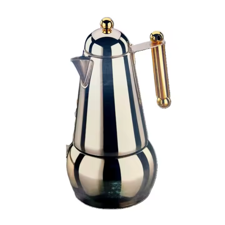 Cafetera express Fagor Atenas 6 tazas acero 18-10 bicolor con baño en oro 24k apta para gas electrica y vitrocerámica FA836 - 1