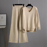 Conjunto De Suéter Y Pantalones Para Mujer HLBCBG Otoño Invierno 2 Piezas Tejido De Cashmere Estilo Casual Oversize V-Neck - details 3