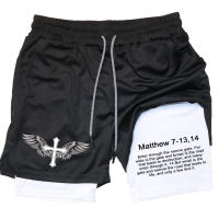 Shorts De Rendimiento Para Hombre Impresión De La Biblia deportivosMesh 2 En 1 Compresión Para Gimnasio Y Correr Pantalones De Deporte Casual - details 6