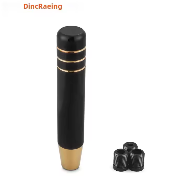 Pomo De Cambio De Marchas Universal De Aleación De Aluminio 18CM Para Coche De Carreras Con Tres Adaptadores Negro Dorado Con Dientes - 1