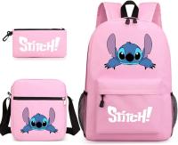 Mochila Escolar Stitch 3 Piezas para Niños y Adolescentes—Set de Mochila, Estuche y Bandolera, Diseño de Dibujos Animados, Color Azul, Moda Juvenil - details 7