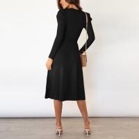Vestido Casual Diario Para Mujer Con Mangas Burbuja Cintura Alta Ajustada Y Volante Medio Largo De Tejido Knit Moda Avanzada Y Única - details 24