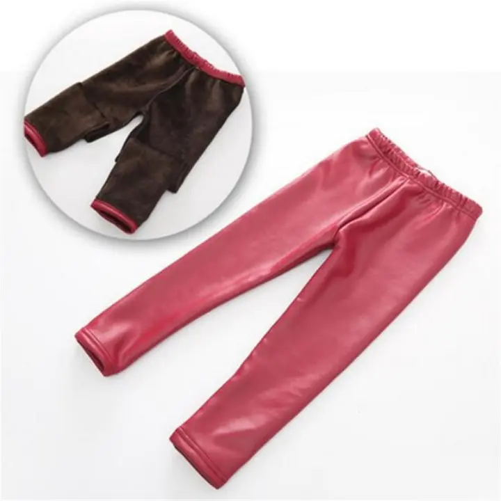  Leggings De Invierno Para Niñas De Cuero PU Cálidos Y Gruesos Pantalones De Pierna Unisex Para Otoño E Invierno Tallas 3-10 Años - 1