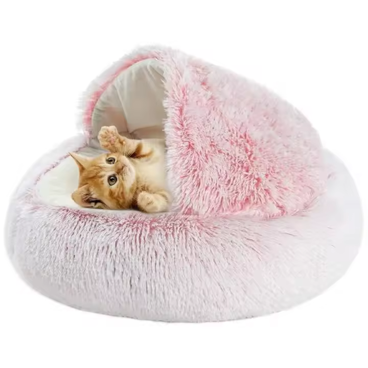 Cesta redonda para mascotas, cojín esponjoso para cama de gato, cesta para donas, nido ultrasuave, alfombrilla transpirable para cachorros, cama para gatos y mascotas, cesta portátil, perrera, casa cueva, lavable - 1