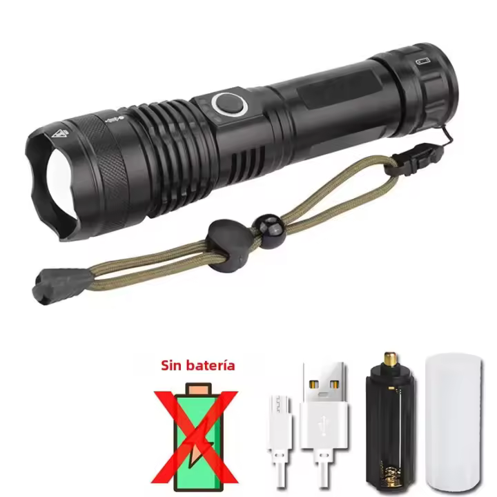 Linterna Táctica LED Potente Recargable USB Con 5 Modos Zoomable Para Camping Exterior Emergencia Batería 26650 Luz Nocturna Resistente Al Agua - 1