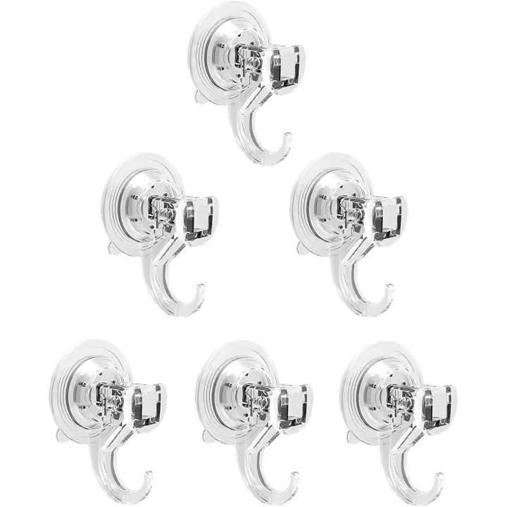 Paquete de 6 Ganchos con Sucker de 70mm, resistentes y resistentes, para Colgar toallas, albornoces, Abrigos y Paños de Cocina. Ideales para Cocinas y Baños. Plástico transparente. - 1