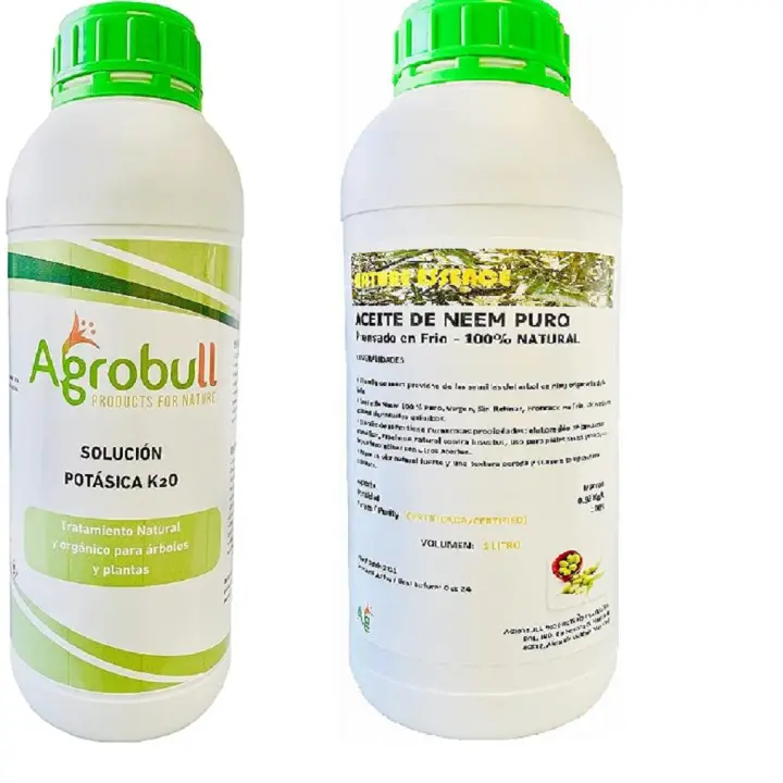 Fungicida E Insecticida para Jardín y Plantas | Aceite Vegetal de Neem Concentrado 1 Litro - 100% Puro | Jabón Potásico Ultra Concentrado | Agrobull - 1
