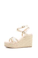 Lyla Wang sandalias doradas cuña alta de esparto con plataforma con tiras cruzadas plantilla acolchada - details 3