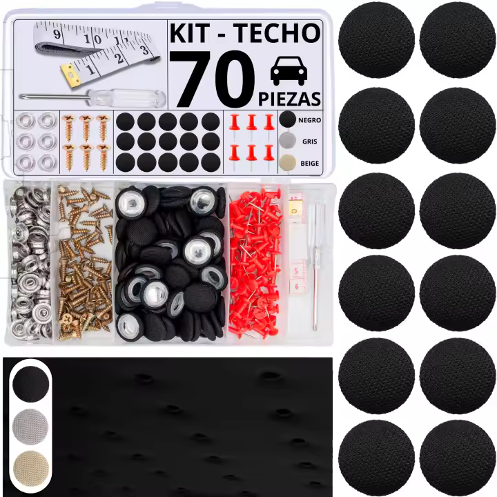 Assure Aura Kit 70 Chinchetas Techo Coche + 70 Pasadores Rojos + 1 Destornillador + 1 Cinta Métrica - Ideal para Reparar Techo Caido Coche - Parte Esencial de Tus Accesorios Coche (Negro) - 1