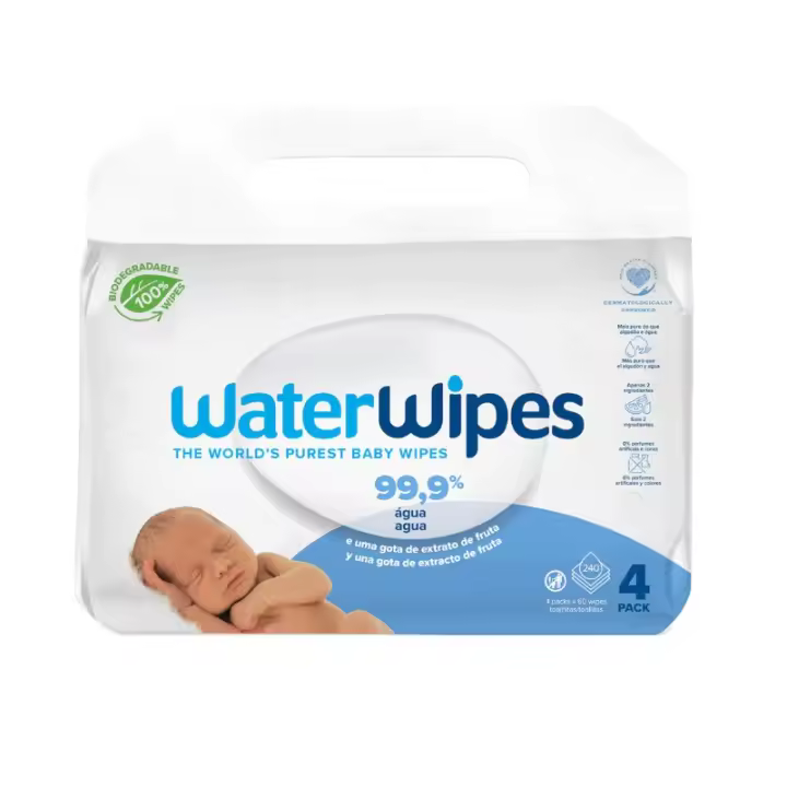 Waterwipes para Bebé, Caja con 4x60 Unidades - Limpieza Profunda y Suave, Hidratación Intensa - 1
