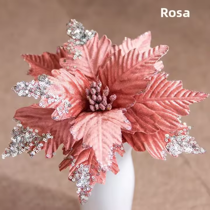 Flores Artificiales De Navidad Con Brillo Decoraciones Para Árbol De Navidad Y Casa Adornos DIY Para Fiesta De Año Nuevo Regalo - 1