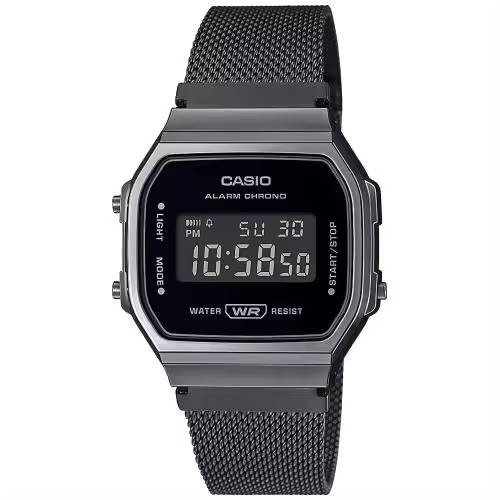 RELOJ CASIO A168WEMB-1BEF  DE HOMBRE RETRO VINTAGE ICONIC MALLA MILANESA NEGRA - 1