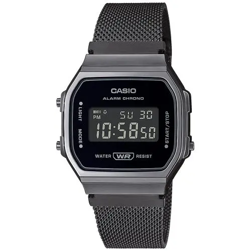 RELOJ CASIO A168WEMB-1BEF  DE HOMBRE RETRO VINTAGE ICONIC MALLA MILANESA NEGRA - 1