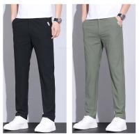 Pantalones Casuales Para Hombre De Seda Helada Verano Alta Elasticidad Suave Cómodo Negocios Rectos De Alta Calidad Talla Mediana Color Caqui - details 2