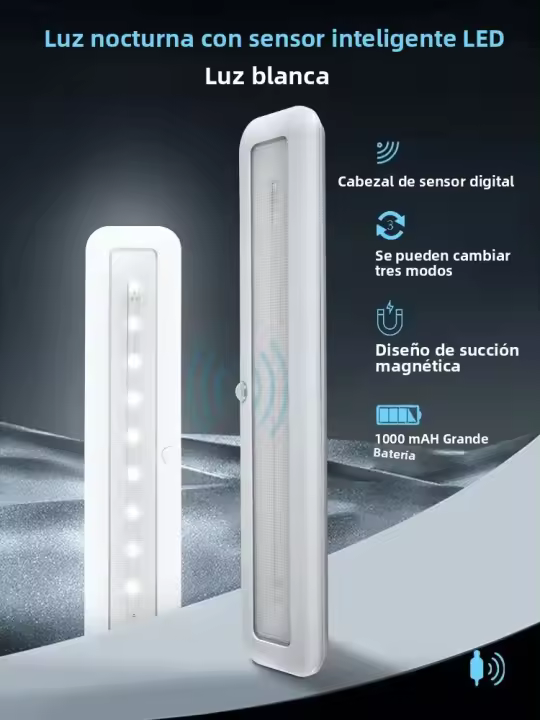 Lámpara Nocturna Inteligente LED Con Sensor De Movimiento Iluminación Automática Recargable 1000mAH Para Dormitorio - 1