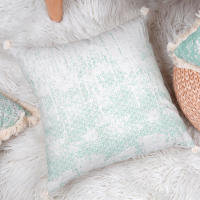Funda De Cojín Decorativa Verde Con Estampado Geométrico Y Lazos Para Sofá Sala De Estar Dormitorio 100% Poliéster Lavable - details 11