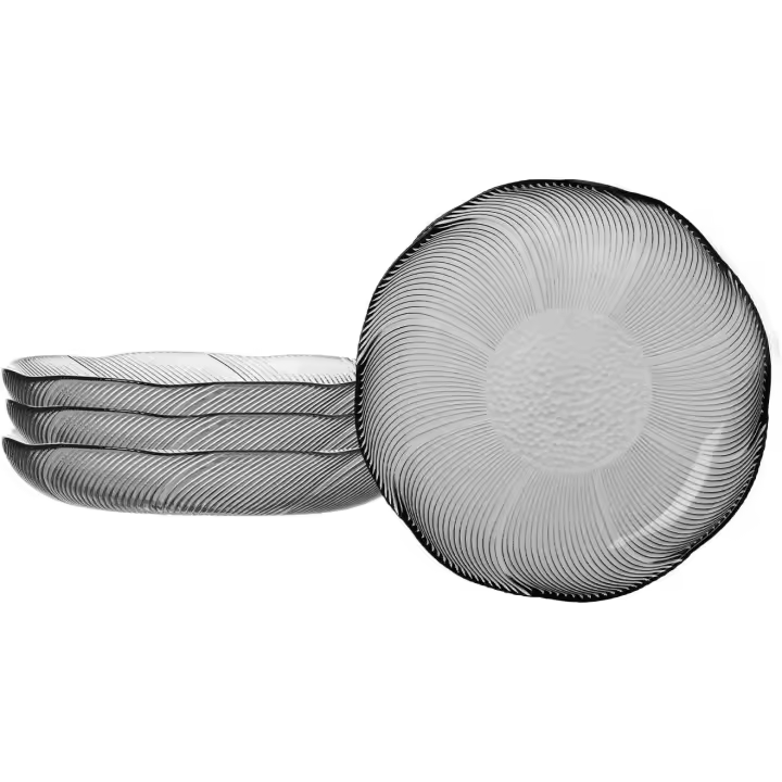 Platos llanos, juego de 4 platos llanos de vidrio de 23 cm, platos de postre transparentes con forma de pétalo, vajilla redonda de cristal sin plomo, platos para ensalada, platos de cocina (23 cm, negro) - 1