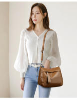 Bolso bandolera de hombro versáril para desplazamiento, Pequeño, Cuadrado, de cuero elegante, Moderno, de gran capacidad, Con múltiples compartimentos y cuero Lavado simple. - details 9