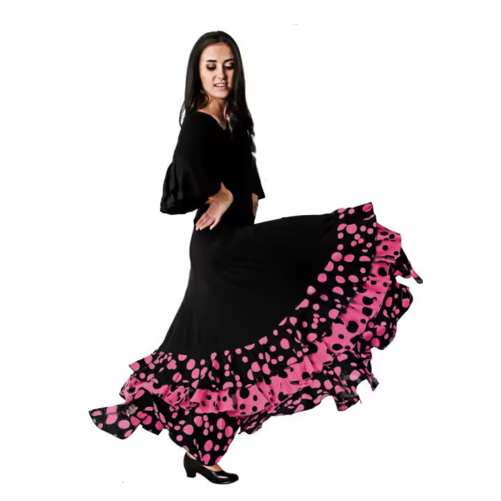 Falda Profesional de Lunares para Baile Danza Flamenco o Sevillanas para Mujer con 3 Volantes Lunares en  4 Colores Disponibles - 1