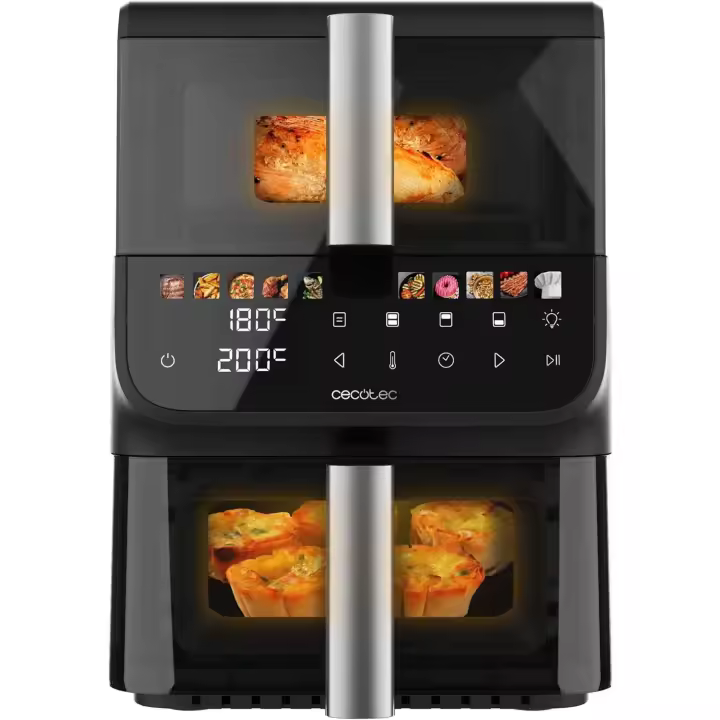 Cecotec Freidora de Aire sin Aceite - Air Fryer 10L Cecofry DuoLevel 10000 DuoSize Window. 2000W, Diseño Vertical, 2 Cubetas 3.5L y 6.5L, Sync, 10 Menús, Temp 80-200ºC, Ventana Superior, Panel Táctil - 1