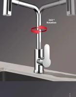 Grifo De Cocina Gris Con Cabeza Giratoria Y Rociador Flujo De Agua En Forma De Cascada Acero Inoxidable Tapau De Cocina - details 2